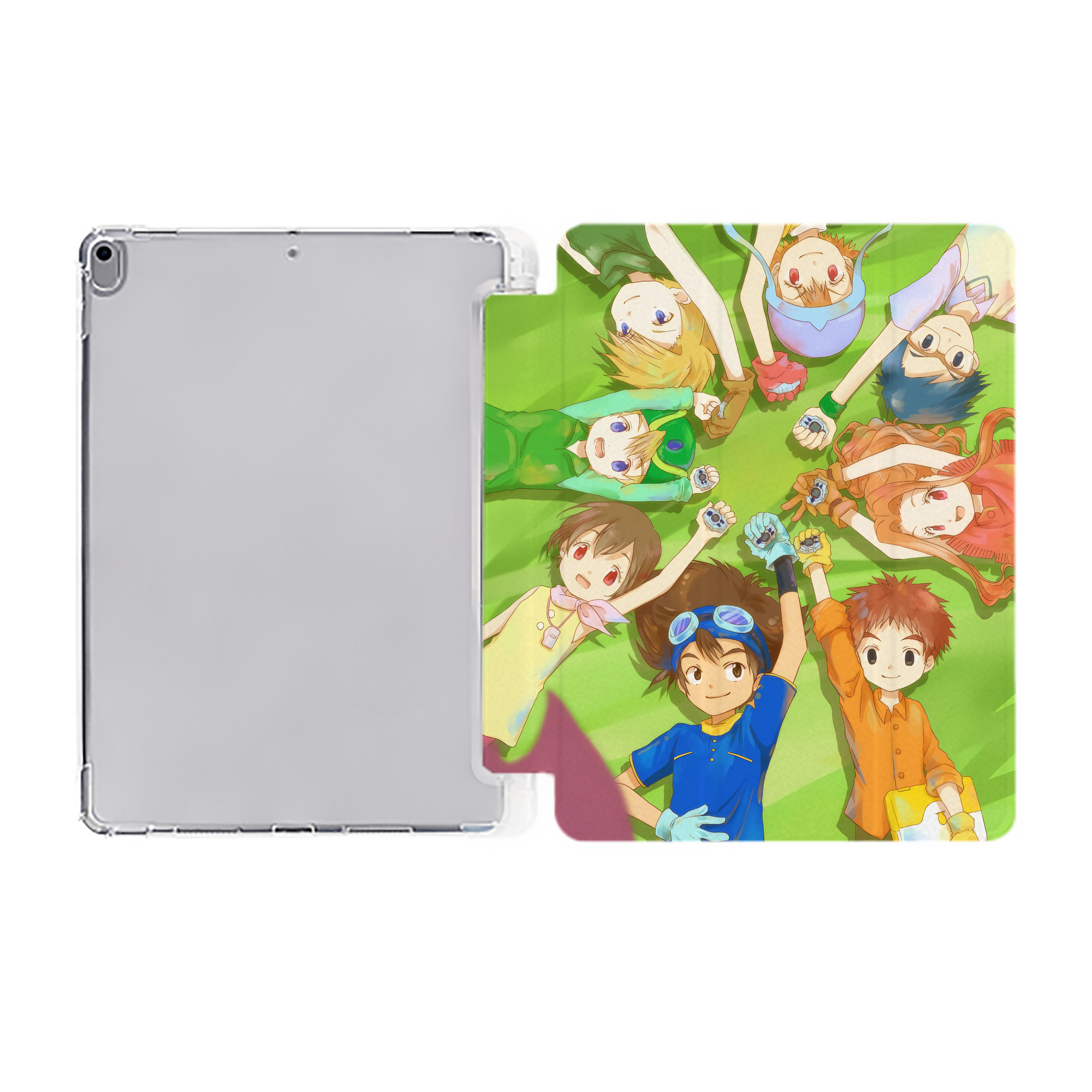 （画像用） Digimon デジタルモンスター/デジモン IPad ケース ペン収納付き 三つ折りスタンド PUレザー×シリコン 対応機種9.5/10.5/10.9インチ